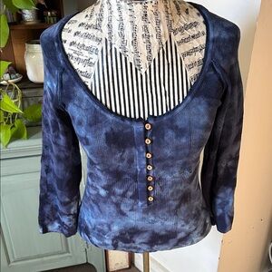 Free People Navy Tie-Dye Long Sleeve Top